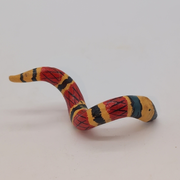 Colorful Handcrafted Wooden Snake Decor Coral 4 Inch Fits Around A Rod - Picture 5 of 7